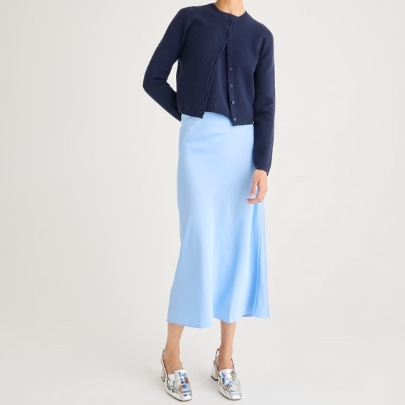 J Crew Gwyneth Slip Skirt Light Baby Blue Satin Midi Pull-On Size Large L NWT - Picture 1 of 13